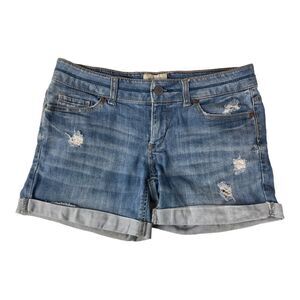 Aeropostale Jean Shorts Womens Size 3/4 Blue Denim Cuffed Juniors Distressed